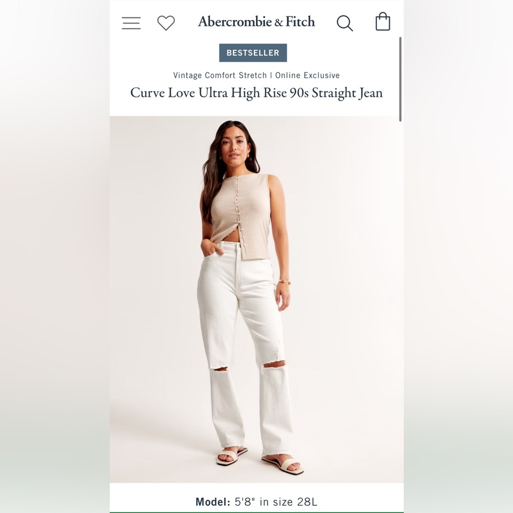 Abercrombie & Fitch Curve Love Ultra High Rise 90s Straight Jean White